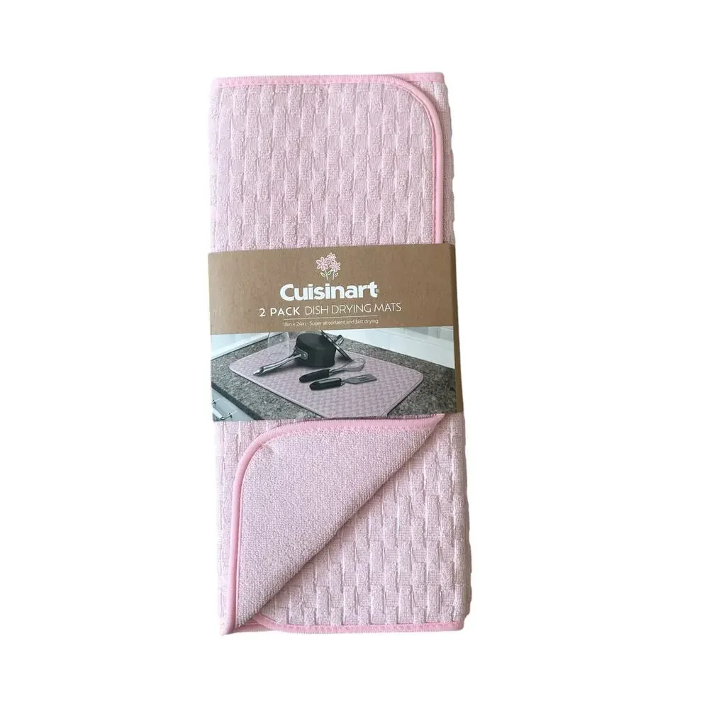 CUISINART Pastel Pink Kitchen Dish Drying Mats 18x24 Set of 2 NEW